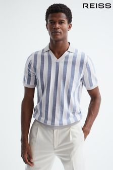 Reiss Ice Grey/Blue Cromer Short Sleeve Open Collar Chenille Polo Shirt (D50998) | €157