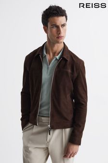 Reiss Chocolate Riley Suede Zip-Through Jacket (D51025) | $623