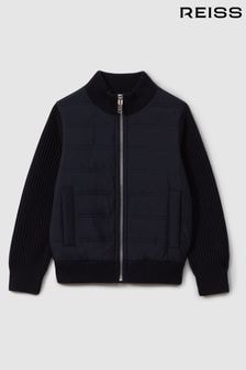 Reiss Navy Trainer 9-14 yrs Hybrid Zip Through Quilted Jacket (D51039) | $110