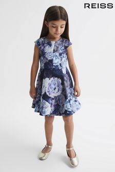 Reiss Blue Keri Junior Floral Printed Scuba Dress (D51059) | OMR38