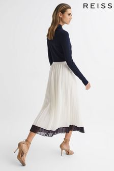 Reiss White Osti Pleated Midi Skirt (D51068) | $474