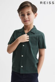 Reiss Pine Green Caspa Junior Cotton Jersey Buttoned Shirt (D51081) | LEI 198