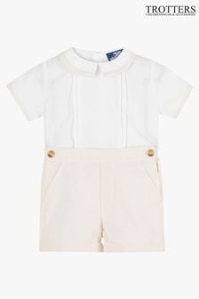 Trotters London Little Oatmeal/White Cotton Rupert Set (D51222) | $187 - $198