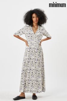 Minimum White Printed V-Neck Maxi Dress (D51382) | €72