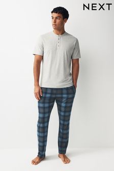 Grau/Blau kariert - Motionflex Bequemes Pyjama-Set (D51408) | 42 €