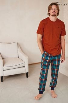 Orange/Green Check Motionflex Cosy Cuffed Pyjamas Set (D51515) | €36