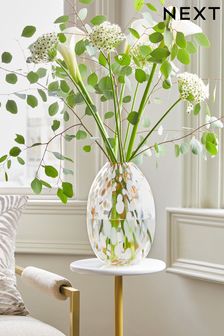 مزهرية زهور من الزجاج الأبيض والذهبي (D51807) | 115 د.إ