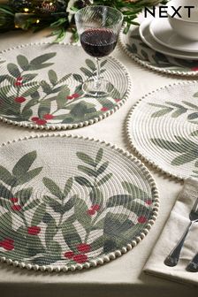 Set of 4 Green Holly Printed Placemats (D51845) | $29