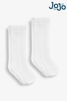 JoJo Maman Bébé White 2-Pack Long Pointelle Socks (D51875) | KRW20,300