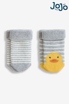אפור מלאנז' עם ברווזים - מארז 2-גרביים לתינוקות של Jojo Maman Bébé (D51877) | ‏28 ‏₪