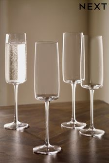 Set of 4 Clear Angular Champagne Flutes