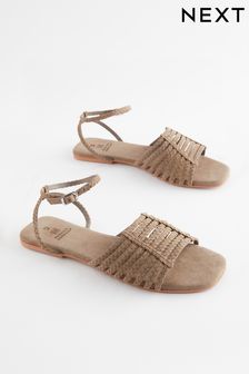 Taupe Brown Extra Wide Fit Forever Comfort® Leather Plait Sandals (D51978) | €18