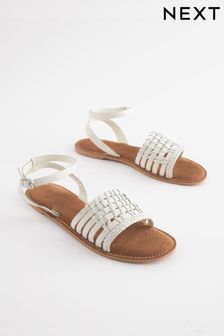 White Extra Wide Fit Forever Comfort® Leather Woven Flat Sandals (D51981) | €19