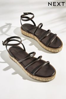 Chocolate Brown Forever Comfort Leather Platform Sandals with Woven Platform Detailing (D51994) | €25