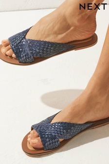 Navy Forever Comfort Woven Leather Flat Twisted Mule Sandals (D52000) | €18