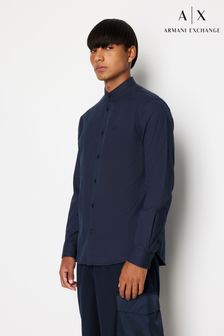 Armani Exchange Navy Grandad Collar Long Sleeve Shirt (D52025) | DKK530