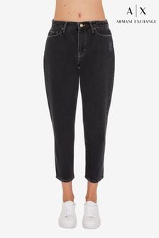 Armani Exchange Boyfriend Fit Wash Cropped Black Denim Jeans (D52085) | €88