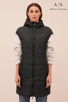 Armani Exchange Quilted Hooded Long Line Black Gilet (D52097) | €144