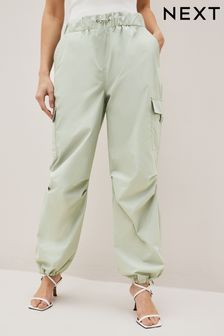 Pale Sage Green Cargo Cotton Parachute Trousers (D52150) | €24.50