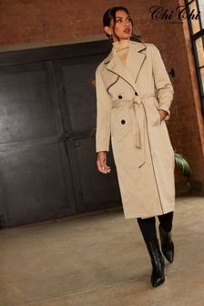 Chi Chi London Contrast Trim Belted Trench Coat