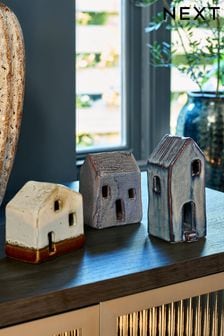 Set Of 3 Artisan Ceramic House Ornaments (D52199) | DKK185