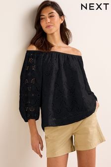 Black Off The Shoulder Broderie Top (D52298) | 90 zł