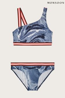Monsoon One-Shoulder-Bikini mit Marmormuster, Schwarz (D53017) | 29 € - 32 €