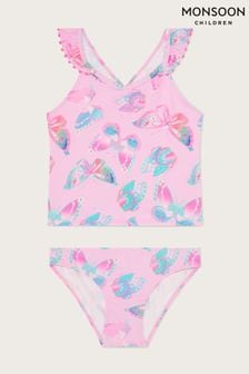 Monsoon Pink Butterfly Print Pom-Pom Tankini Set (D53203) | €13 - €16