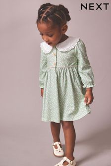 Green Ditsy Embroidered Collar Tea Dress (3mths-7yrs) (D53232) | $24 - $28