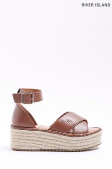 River Island Espadrille-Sandalen mit dicker Sohle, weite Passform, Braun (D53264) | 30 €