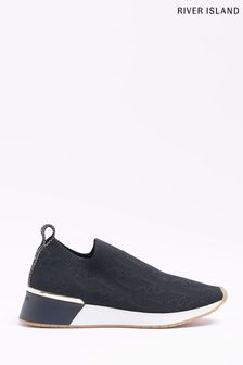 River Island Black Wide Fit Knitted Runner Trainers (D53269) | 57 €