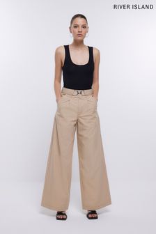 River Island Beige Wide Leg Belted Chinos (D53310) | €31