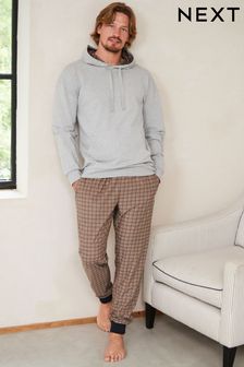 Grey/Neutral Check Hooded Motionflex Cosy Cuffed Pyjamas Set (D53506) | €21