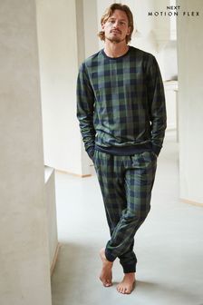 Carreaux vert/bleu marine - Ourlets resserrés - Pyjama confortable à manches longues Motionflex (D53520) | €42