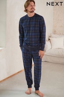 Navy Blue Check Cuffed Motionflex Long Sleeve Cosy Pyjamas (D53521) | AED125