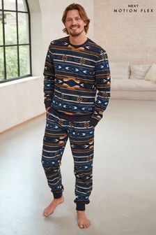 Navy Pattern Cuffed Motionflex Long Sleeve Cosy Pyjamas (D53523) | €22