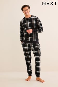 Black Check Cuffed Motionflex Long Sleeve Cosy Pyjamas (D53524) | €21