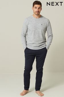 Grau/Marineblau/Strukturiert - Regular Fit - Jersey-Pyjamasets (D53533) | 43 €