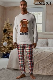 Grey/Red Hamish Matching Family Mens Cosy Cotton Pyjamas (D53543) | KRW62,100