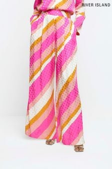 River Island Pink Stripe Print Wide Leg Trousers (D53577) | €25