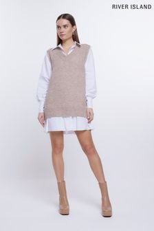 River Island Brown Shirt Knit Jumper Dress (D53591) | €34