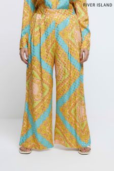 River Island Plus Turquoise Blue Scarf Print Wide Leg Trousers (D53616) | €24