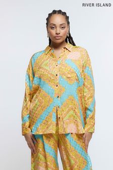 Бирюзовая удлиненная рубашка с шарфовым принтом River Island Plus (D53617) | €27