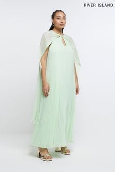 Zielona plisowana sukienka maxi River Island Plus z pelerynką (D53619) | 280 zł
