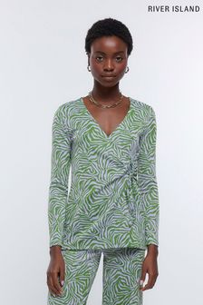 River Island Green Jacquard Tie Side Top (D53645) | €17.50