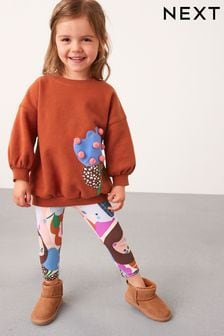  (D53800) | €25 - €31 Roestbruin met bloemenprint - Sweater met figuurtjes met legging (3 mnd-7 jr)