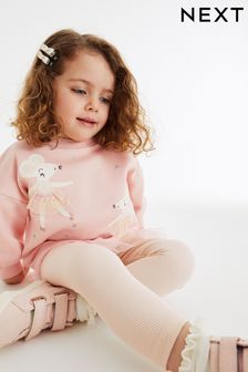  (D53801) | €28 - €34 Roze met muis - Set van sweater en legging met mesh zoom (3 mnd-7 jr)