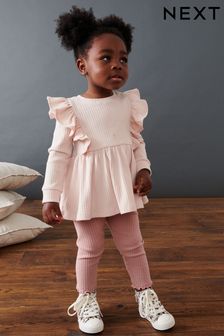 Pink Frill Ribbed Leggings Set (3mths-7yrs) (D53811) | AED47 - AED60
