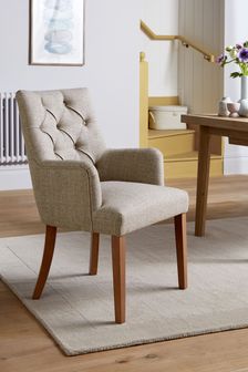 Chunky Weave Mid Natural Wolton Collection Luxe Buttoned Arm Dining Chairs (D53965) | €275