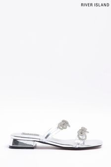 Серебристые сандалии с бантом River Island (D54000) | €59